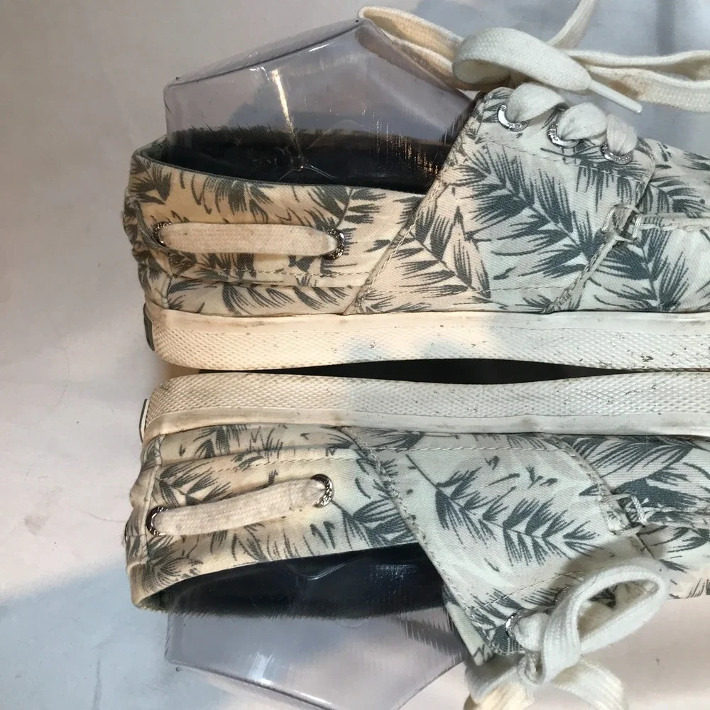 Tretorn Motto Palm Leaf Print Boat‎ Shoes Mens 10 Cream Grey Textile MTMOTTO4